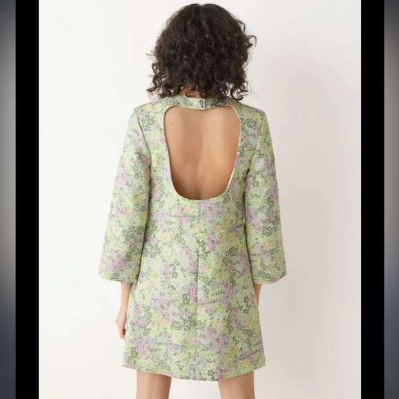 NWT & Other Stories Open Back Jacquard Mini Dress SIZE 36 mint green floral - Picture 3 of 9